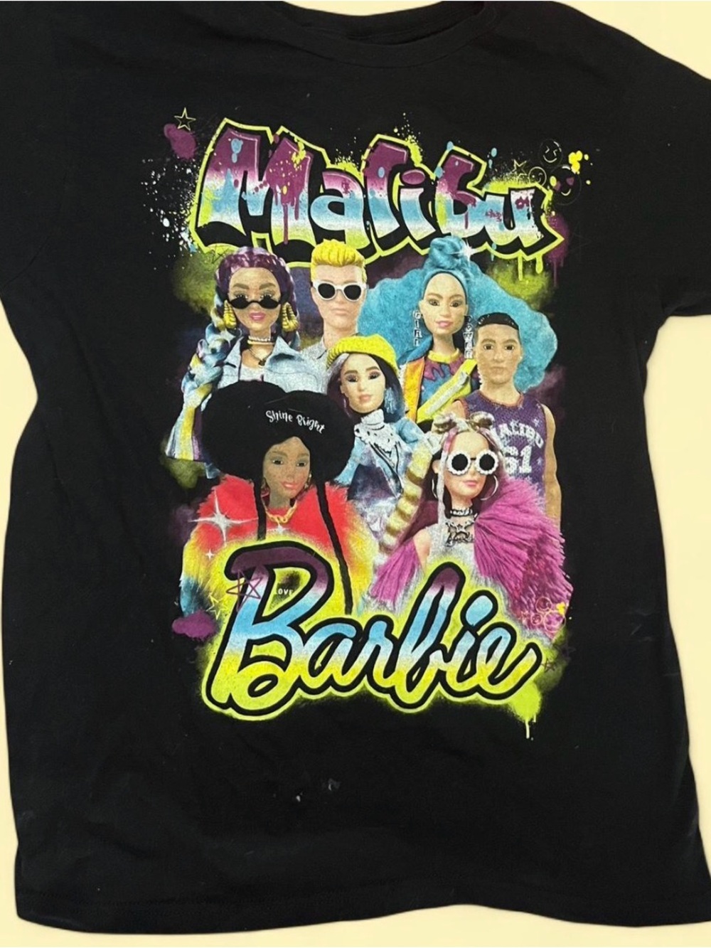 Barbie Black Tee with Neon Malibu Graphic